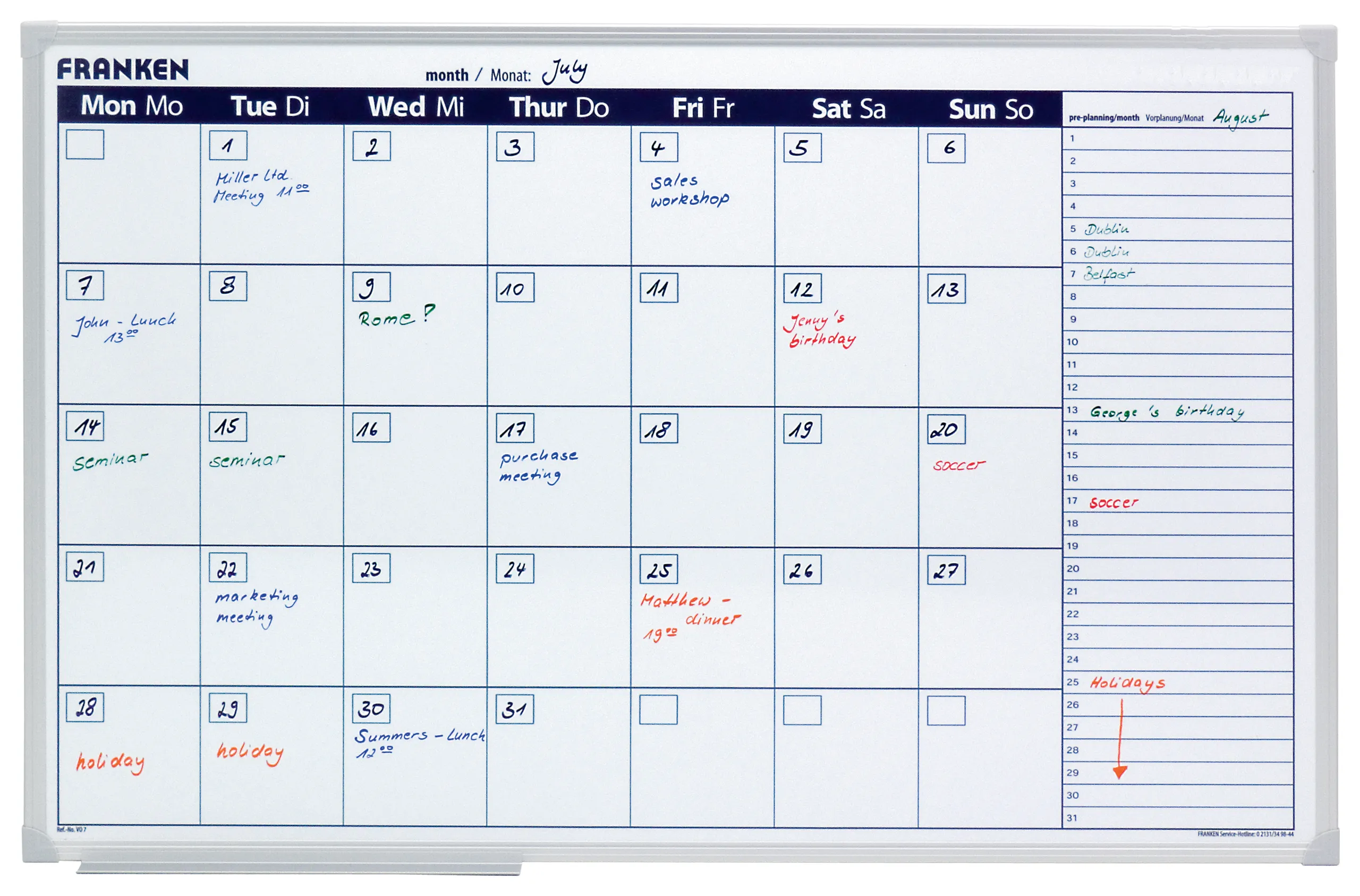 Monthly Planner Day Grid, 90 x 60cm