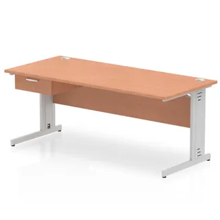 Impulse Cable Managed Straight Desk With Single One Drawer Fixed Pedestal