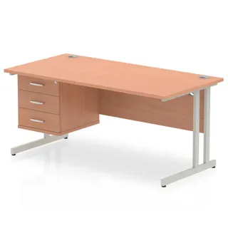 Impulse Cantilever Straight Desk With Single Fixed Pedestal