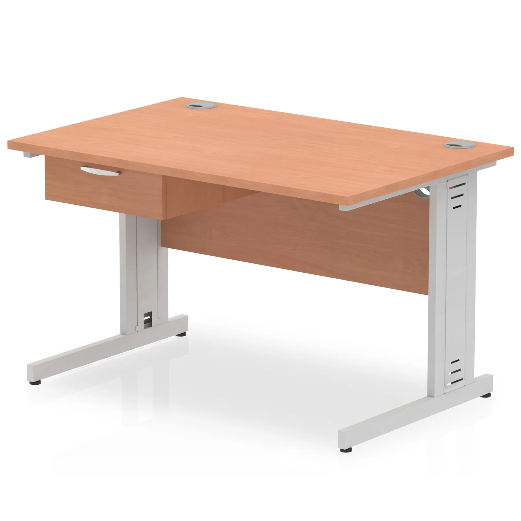 Impulse Cable Managed Straight Desk With Single One Drawer Fixed Pedestal