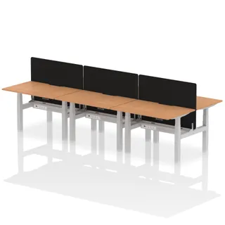 Air Back-to-Back Scalloped Edge Height Adjustable Bench Desk - 6 Person