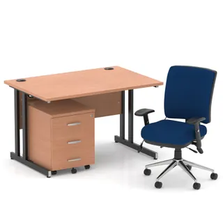 Impulse Cantilever Straight Desk With Mobile Pedestal and Chiro Medium Back Operator Chair