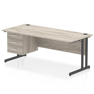 Impulse Cantilever Straight Desk With Single Fixed Pedestal