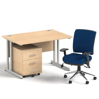 Impulse Cantilever Straight Desk With Mobile Pedestal and Chiro Medium Back Operator Chair