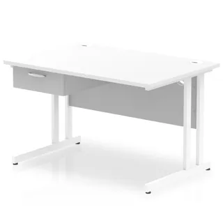 Impulse Cantilever Straight Desk With Single One Drawer Fixed Pedestal