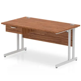 Impulse Cantilever Straight Desk With Single One Drawer Fixed Pedestal