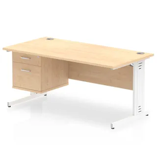 Impulse Cable Managed Straight Desk With Single Fixed Pedestal