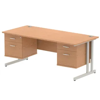 Impulse Cantilever Straight Desk With Two Fixed Pedestal