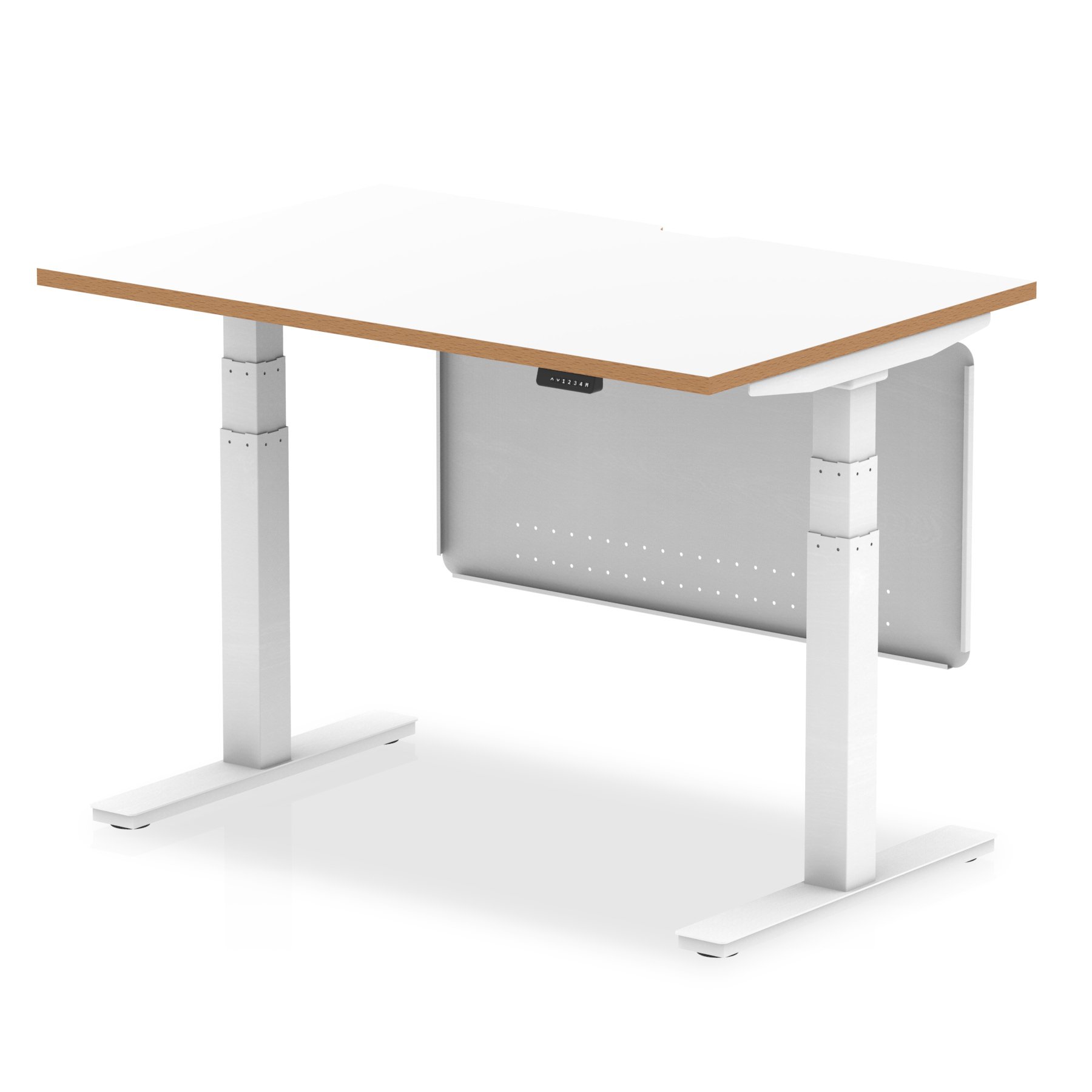 Oslo Air Height Adjustable Desk White Top Natural Wood Edge White Frame