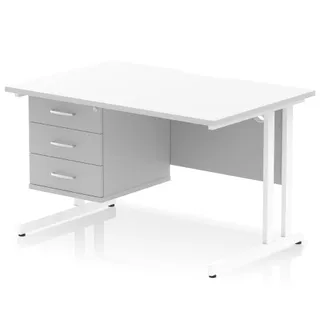 Impulse Scalloped Edge Cantilever Straight Desk With Single Fixed Pedestal