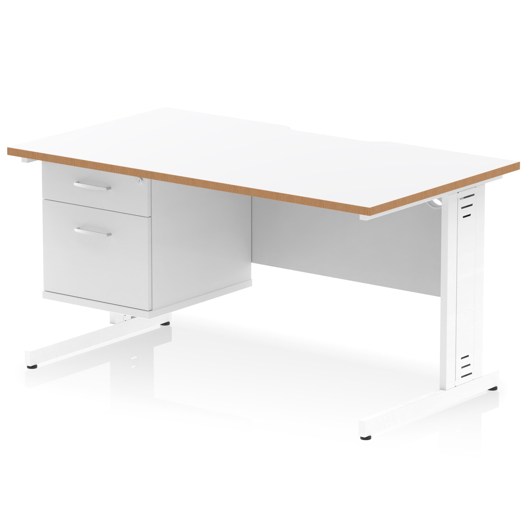 Impulse Scalloped Edge Cable Managed Straight Desk With Single Fixed Pedestal
