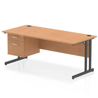 Impulse Cantilever Straight Desk With Single Fixed Pedestal