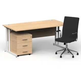 Impulse 1600mm Cantilever Straight Desk With Mobile Pedestal and Ezra Executive Chair