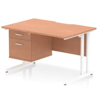 Impulse Scalloped Edge Cantilever Straight Desk With Single Fixed Pedestal