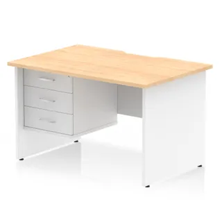 Impulse Scalloped Edge Panel End Straight Desk With Single Fixed Pedestal