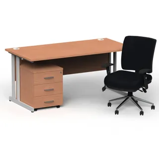 Impulse Cantilever Straight Desk With Mobile Pedestal and Chiro Medium Back Operator Chair