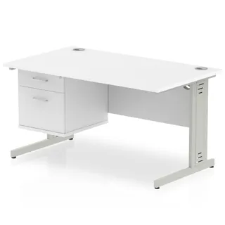 Impulse Cable Managed Straight Desk With Single Fixed Pedestal