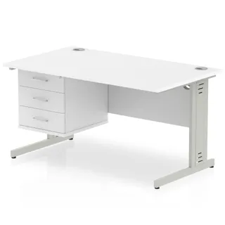 Impulse Cable Managed Straight Desk With Single Fixed Pedestal