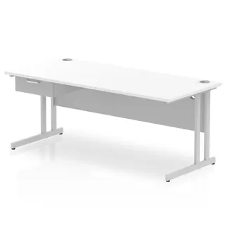 Impulse Cantilever Straight Desk With Single One Drawer Fixed Pedestal