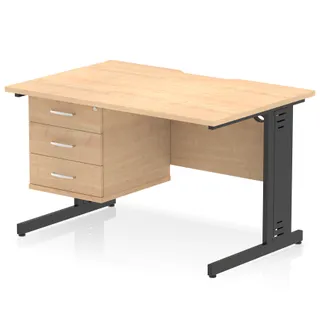 Impulse Scalloped Edge Cable Managed Straight Desk With Single Fixed Pedestal