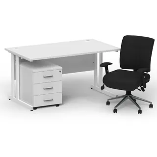 Impulse Cantilever Straight Desk With Mobile Pedestal and Chiro Medium Back Operator Chair