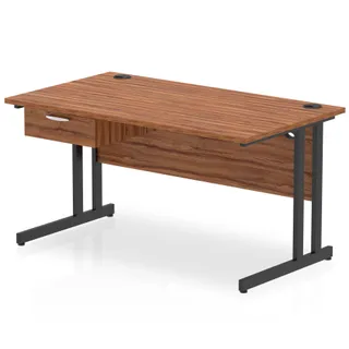 Impulse Cantilever Straight Desk With Single One Drawer Fixed Pedestal