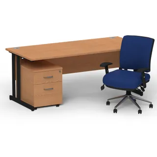 Impulse Cantilever Straight Desk With Mobile Pedestal and Chiro Medium Back Operator Chair