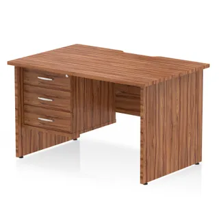 Impulse Scalloped Edge Panel End Straight Desk With Single Fixed Pedestal