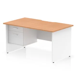 Impulse Scalloped Edge Panel End Straight Desk With Single Fixed Pedestal