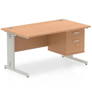 Impulse Cable Managed Straight Desk With Single Fixed Pedestal