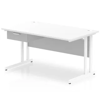 Impulse Cantilever Straight Desk With Single One Drawer Fixed Pedestal