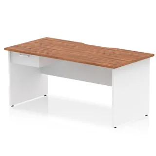 Impulse Scalloped Edge Panel End Straight Desk With Single One Drawer Fixed Pedestal