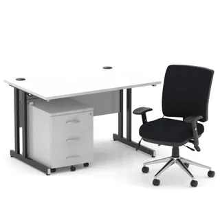 Impulse Cantilever Straight Desk With Mobile Pedestal and Chiro Medium Back Operator Chair