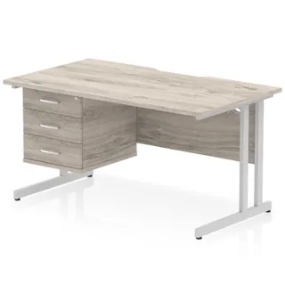 Impulse Scalloped Edge Cantilever Straight Desk With Single Fixed Pedestal