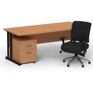 Impulse Cantilever Straight Desk With Mobile Pedestal and Chiro Medium Back Operator Chair