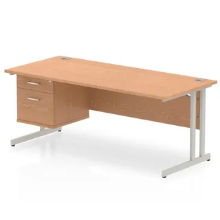 Impulse Cantilever Straight Desk With Single Fixed Pedestal