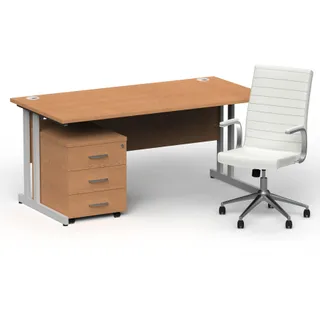 Impulse 1600mm Cantilever Straight Desk With Mobile Pedestal and Ezra Executive Chair