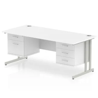 Impulse Cantilever Straight Desk With Two Fixed Pedestal