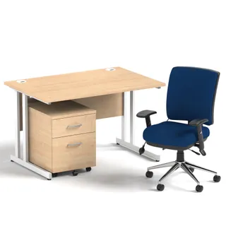 Impulse Cantilever Straight Desk With Mobile Pedestal and Chiro Medium Back Operator Chair