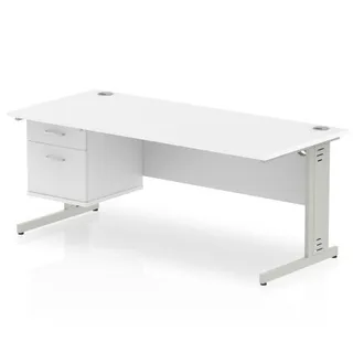 Impulse Cable Managed Straight Desk With Single Fixed Pedestal