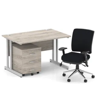 Impulse Cantilever Straight Desk With Mobile Pedestal and Chiro Medium Back Operator Chair