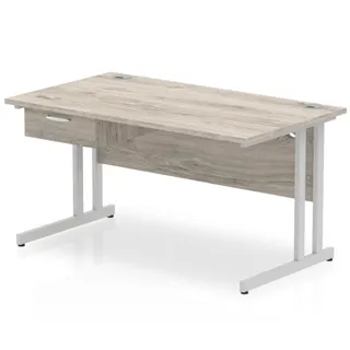 Impulse Cantilever Straight Desk With Single One Drawer Fixed Pedestal