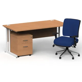 Impulse Cantilever Straight Desk With Mobile Pedestal and Chiro Medium Back Operator Chair
