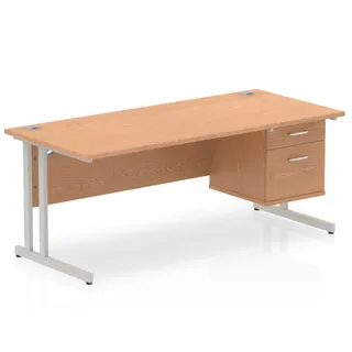 Impulse Cantilever Straight Desk With Single Fixed Pedestal