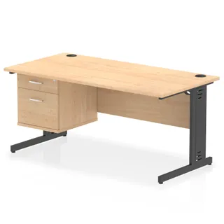 Impulse Cable Managed Straight Desk With Single Fixed Pedestal