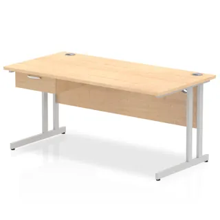 Impulse Cantilever Straight Desk With Single One Drawer Fixed Pedestal