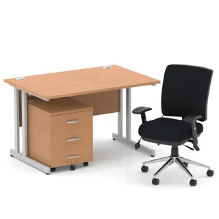 Impulse Cantilever Straight Desk With Mobile Pedestal and Chiro Medium Back Operator Chair
